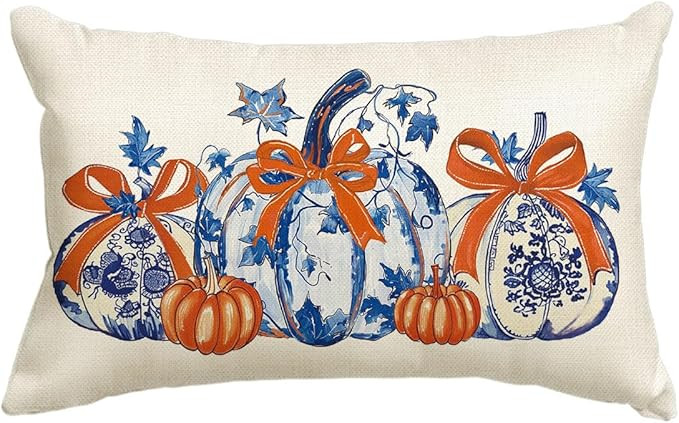 AVOIN colorlife Fall Pumpkins Chinoiserie Grandmillennial Throw Pillow Cover 12x20 Inch, Blue and... | Amazon (US)