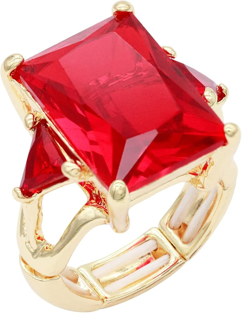 Lavencious Big Bold Radiant CZ Stones Stretch Rings for Women Size for 7-9 | Amazon (US)