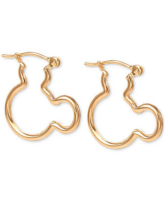 Mickey Mouse Silhouette Small Hoop Earrings in 10k Yellow Gold (3/4") | Macy's