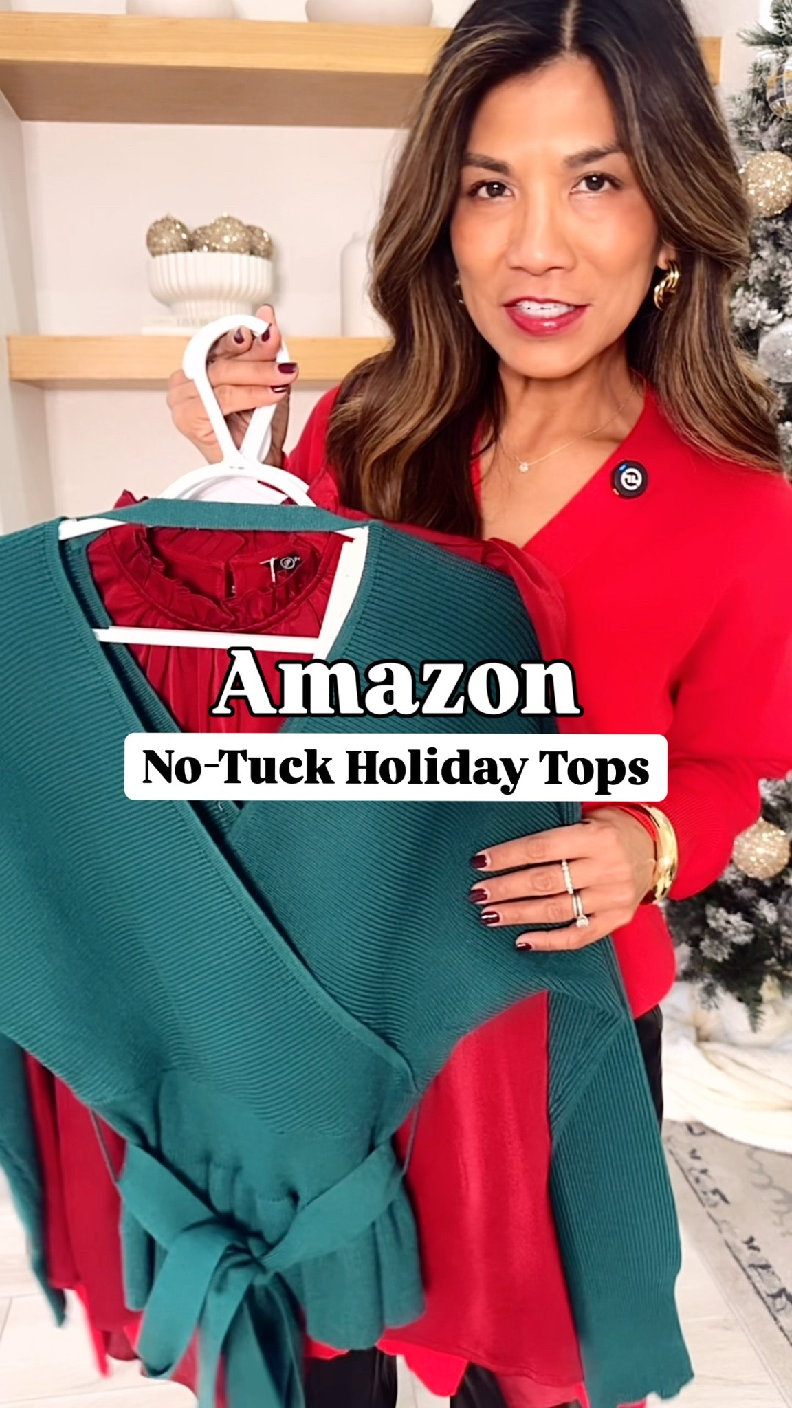 I’m 5’2” 118#ish for reference 
Faux leather pants in size 0, size down runs big.
Red lips shade 861: use code Everythinf for discount through 10/10/25.
All holiday tops are in size small tts.
Shoes fit tts.
All accessories and bags are linked
Holiday outfits, holiday tops, Christmas party, Amazon finds, fashion over 40, over 50 style, midlife fashion, petite fashion,midlife fashion, affordable fashion, fashion over40 

#LTKHoliday #LTKOver40 #LTKSeasonal