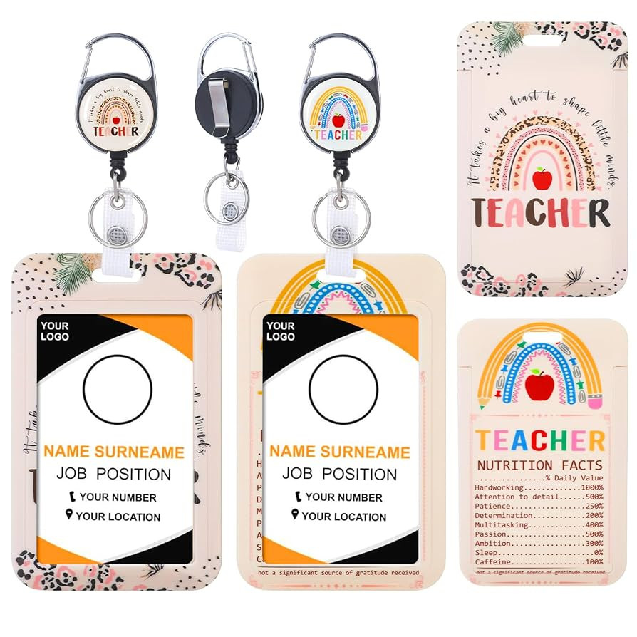 Teacher Retractable Badge Holders Reel - 2PCS Boho Rainbow ID Badge Holder Fashion Carabiner Clip... | Amazon (US)