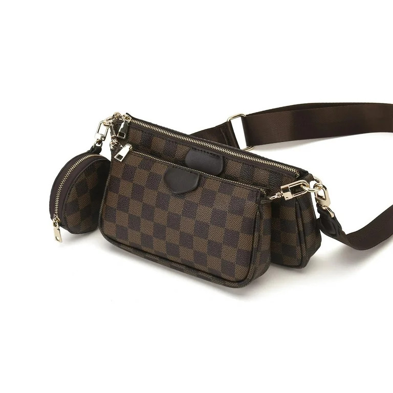 TWENTY FOUR Brown Checkered Crossbody Bags for Women Multipurpose Handbags Leather Shoulder with ... | Walmart (US)
