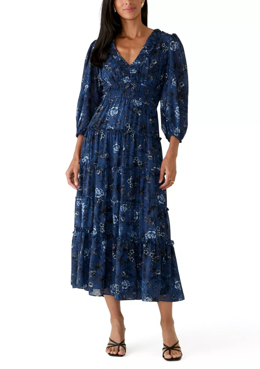 Women's 3/4 Sleeve Printed Chiffon Maxi Dress | Belk