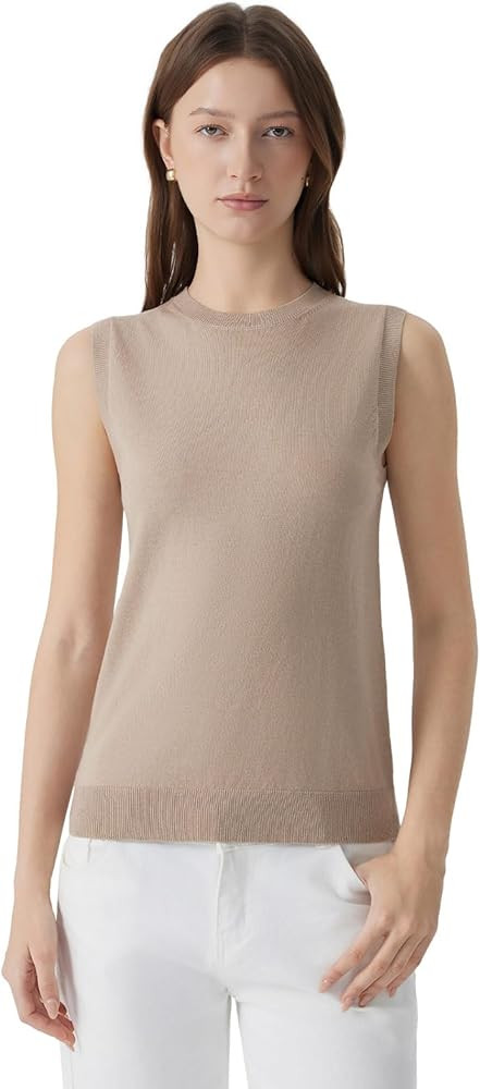 SUUKSESS Women Silk Cashmere Blend Crew Neck Sweater Vests Sleeveless Tank Tops | Amazon (US)