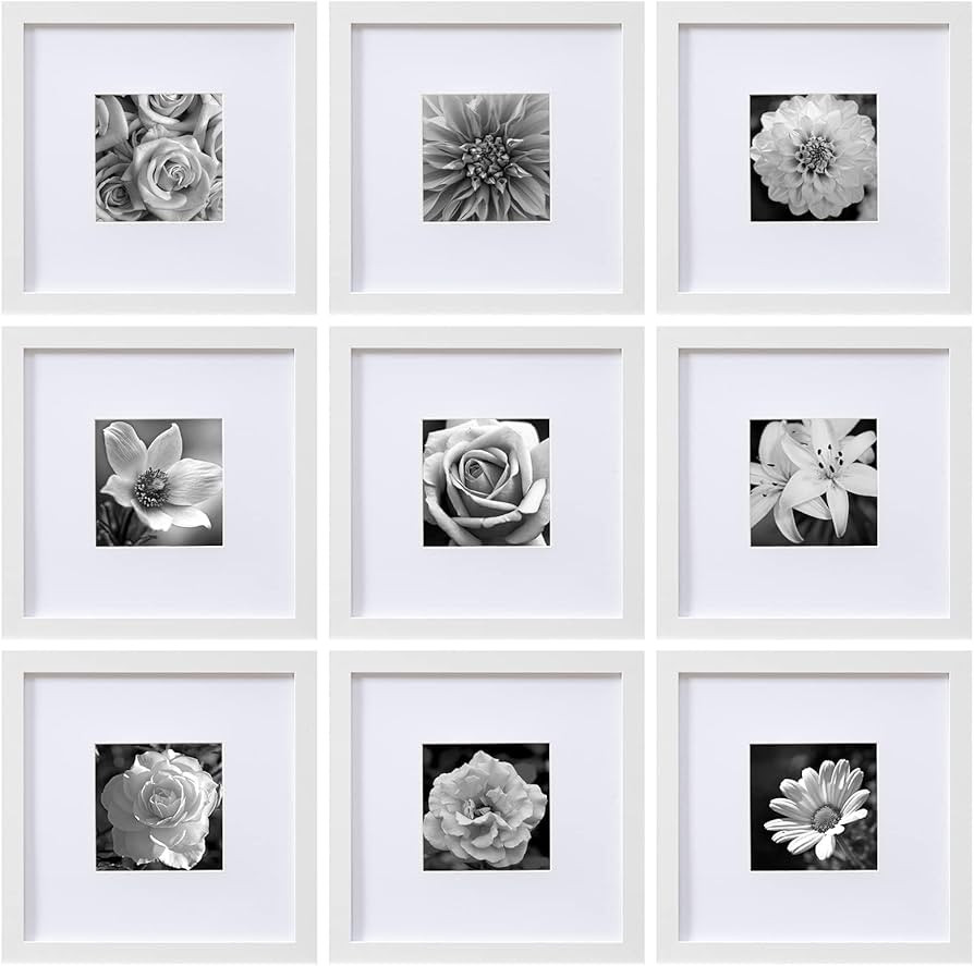 eletecpro 10x10 Picture Frames Set of 9, Classic Gallery Wall Frame Set, Displays 5x5 Photos or 1... | Amazon (US)