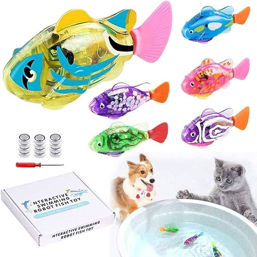 LAVIZO Interactive Robot Fish Toys for Cat/Dog(6 Pcs), Activated Swimming in Water with LED Light... | Amazon (US)