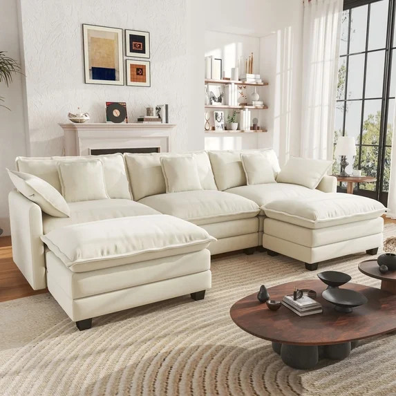 BedLuxury 111.5'' Modular Sectional Sofa with Movable Ottomans, U Shaped Cloud Couch for Living R... | Walmart (US)
