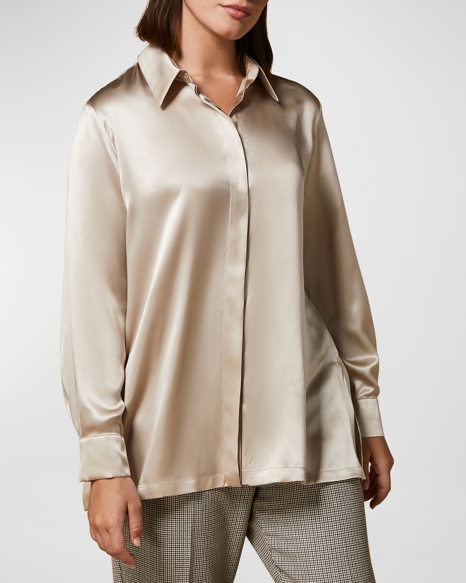 Plus Size Bridget Button-Down Satin Shirt | Neiman Marcus