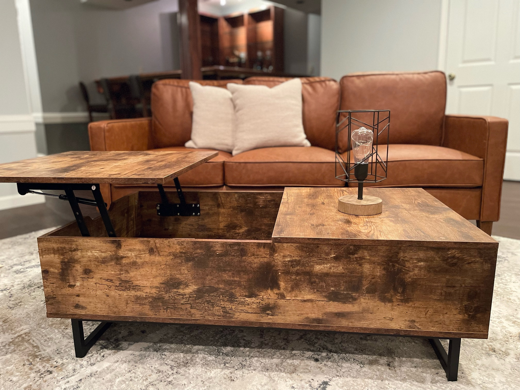 Target lift top coffee table
Walmart leather sofa
Lowes throw pillows
🤍

#mancave #hubby

#LTKhome