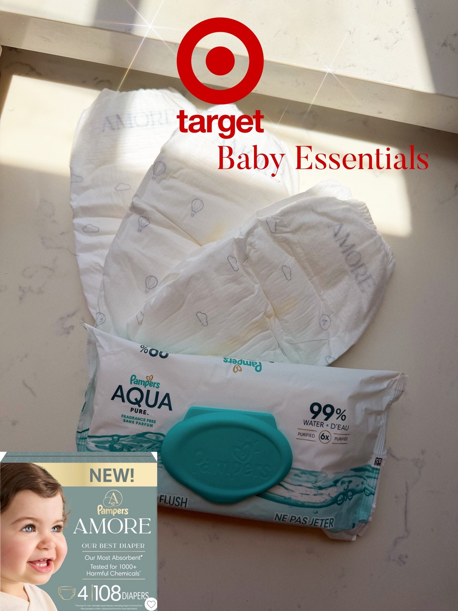 #ad Little pieces of luxury for my baby girl! 🤍✨ @pampersus Amore Diapers + Aqua Pure Wipes are some of our go to items and would be a great addition to your @Target  baby registry. The wipes are 99% water gentle on the most delicate skin!  #Target #TargetPartner #Amore

#LTKmomlife #LTKBaby #LTKKids
