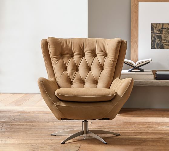 Wells Tufted Leather Swivel Armchair | Pottery Barn (US)