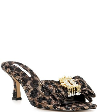 Gianni Bini PeekaTwo Bling Leopard Print Rhinestone Keyhole Ornament Bow Dress Slide Sandals | Di... | Dillard's