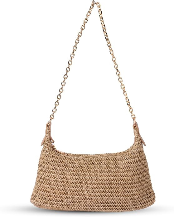 Handwoven Straw Beach Bag for Women - Lightweight Summer Tote Shoulder Purse for Vacation & Trave... | Amazon (US)