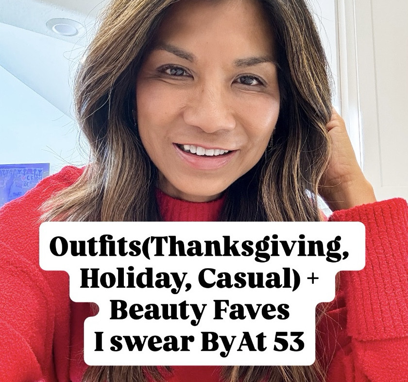 I’m 5’2” 118#ish for reference 
Faux leather pants in size 0, size down runs big.
Both jeans(Black and Dark Indigo Wash)in size 2 short length tts. 
Foundation shade 330.
Pressed powder shade 3.
All holiday tops are in size small tts.
Plaid jacket in small here, need XS size down runs big. 
Long formal dress in small tts
Walmart holiday sweatshirts I sized up to medium to be leggings friendly. 
Both vests in small tts
Leggings in XS tts
Red set in small petite length.
Shoes/ Boots fit tts.
All accessories and bags are linked
Thanksgiving Outfits, Fall outfits, jeans, 
Holiday outfits, holiday tops, Christmas party, Amazon finds, fashion over 40, over 50 style, midlife fashion, petite fashion,midlife fashion, affordable fashion, fashion over40 

#LTKOver40 #LTKSeasonal #LTKGiftGuide #LTKHoliday #LTKCyberWeek