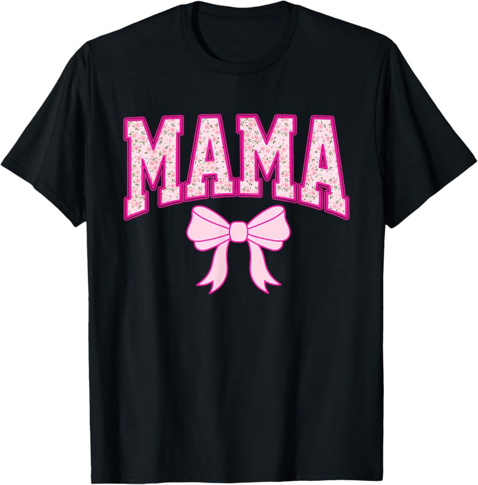 Mama Coquette Bow Groovy Pink Floral Mother's Day Mom Life T-Shirt | Amazon (US)