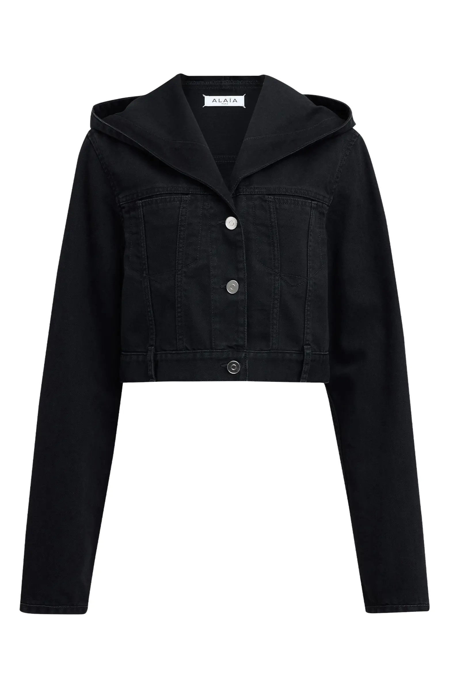Alaïa Crop Hooded Denim Jacket | Nordstrom | Nordstrom