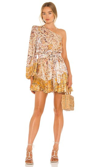 Kalon One Shoulder Belted Mini Dress in White & Cyber | Revolve Clothing (Global)