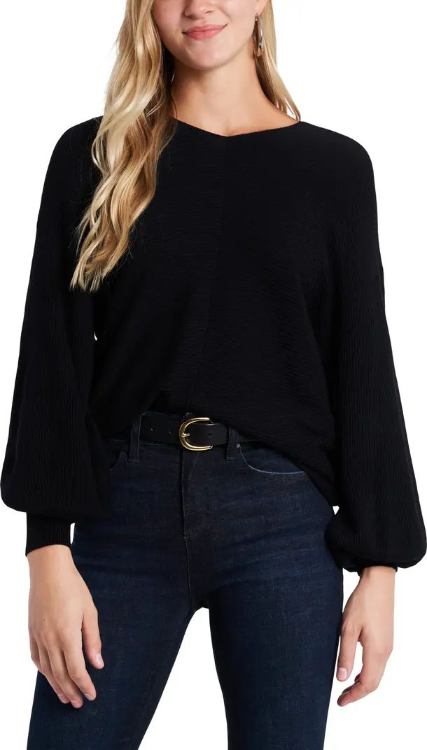 Ribbed Balloon Sleeve Cotton Blend Sweater | Nordstrom