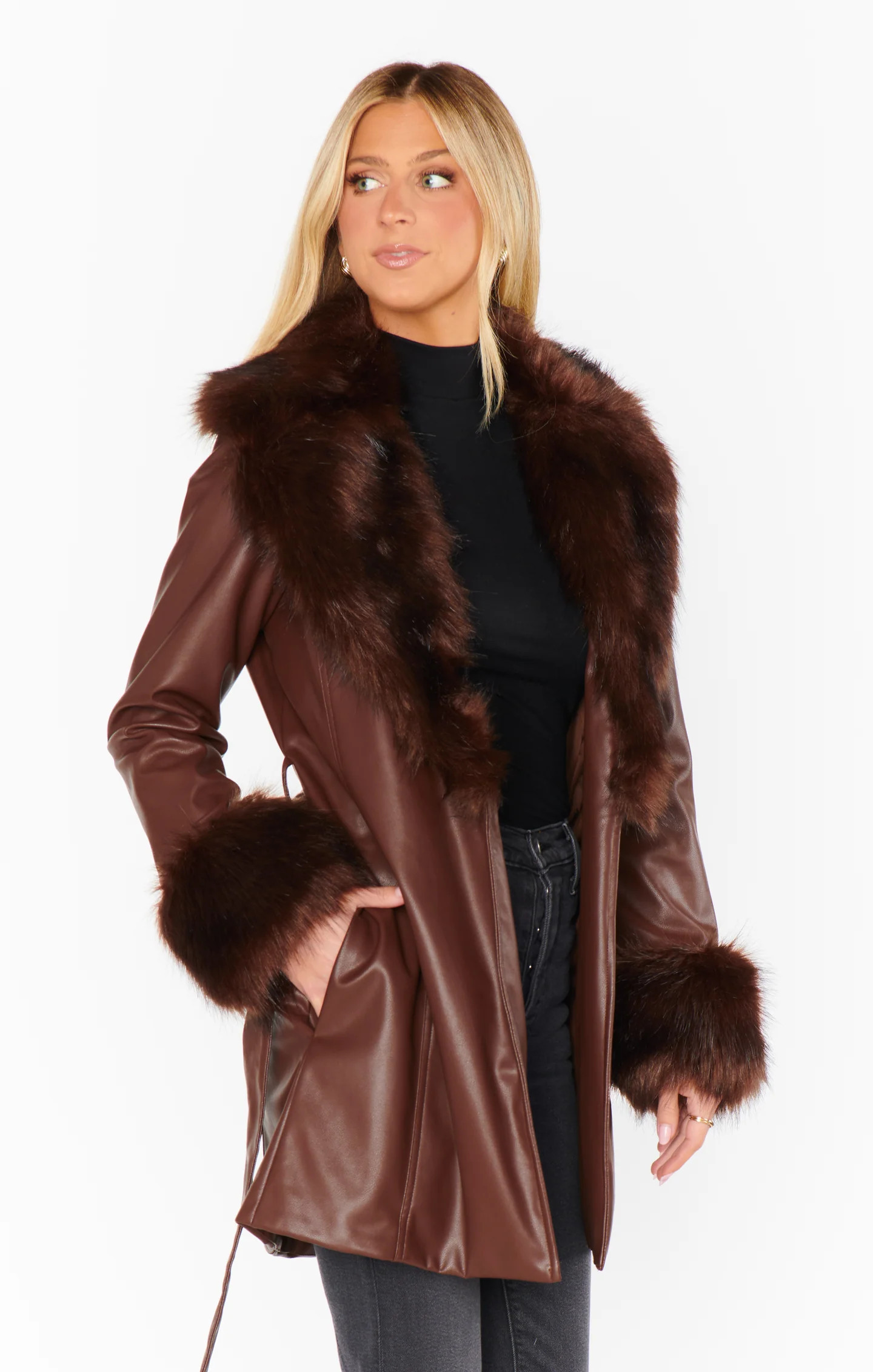 Penny Lane Coat ~ Cocoa Faux Leather with Faux Fur | Show Me Your Mumu
