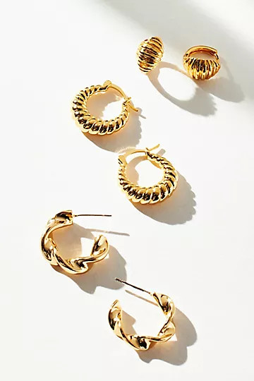 Set of Three Metal Twist Huggie Earrings | Anthropologie (US)