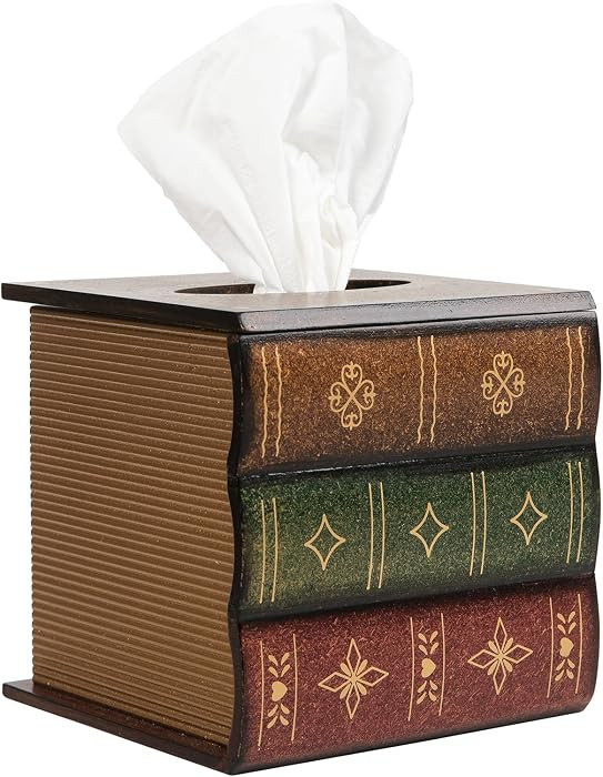 Crafted Classical Retro Wooden Antique Book Tissue Box Cover Square Tissue Holder Dispenser Paper Cover Case Napkin Holder Home Decor for Bathroom Living Room Office car Kitchen (Brown) | Amazon (US)