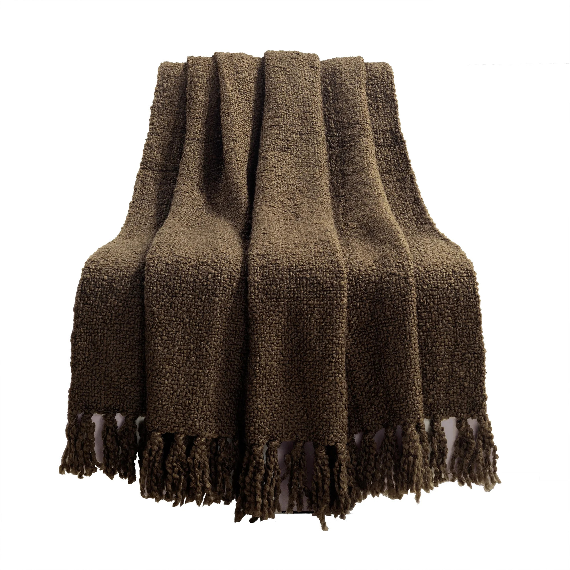 Lush Decor Tulum Boucle Textured Woven Fringed Throw Blanket Single 50" W x 60" L Brown - Soft Co... | Walmart (US)