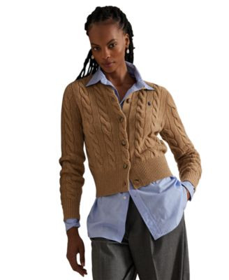 Polo Ralph Lauren Women's Cable-Knit Wool-Cashmere Cardigan Sweater - Battalion Grey Heather | Macy's