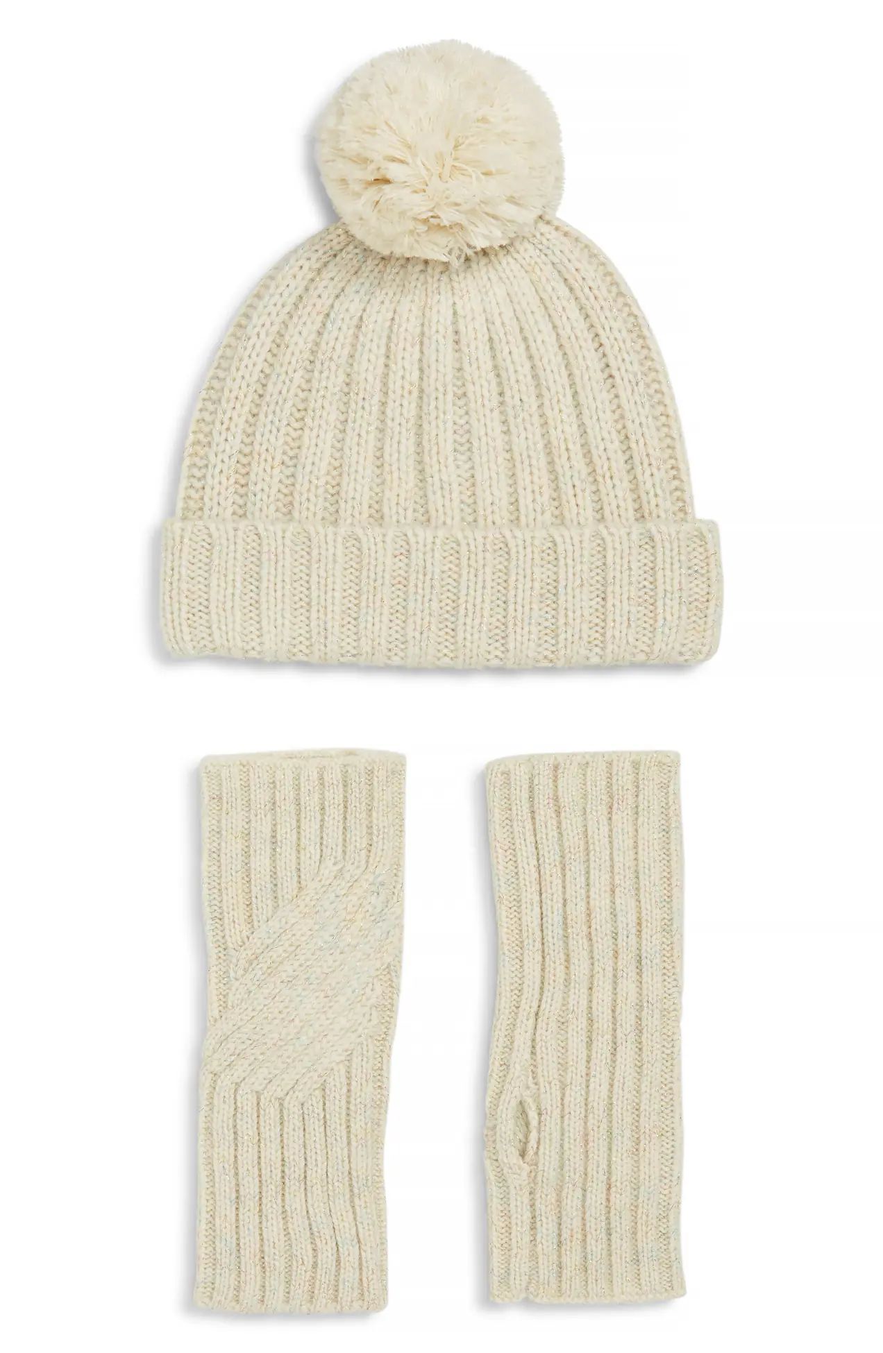 UGG COLLECTION | Shimmer Cable Knit Arm Warmers & Pom Beanie Set | Nordstrom Rack | Nordstrom Rack