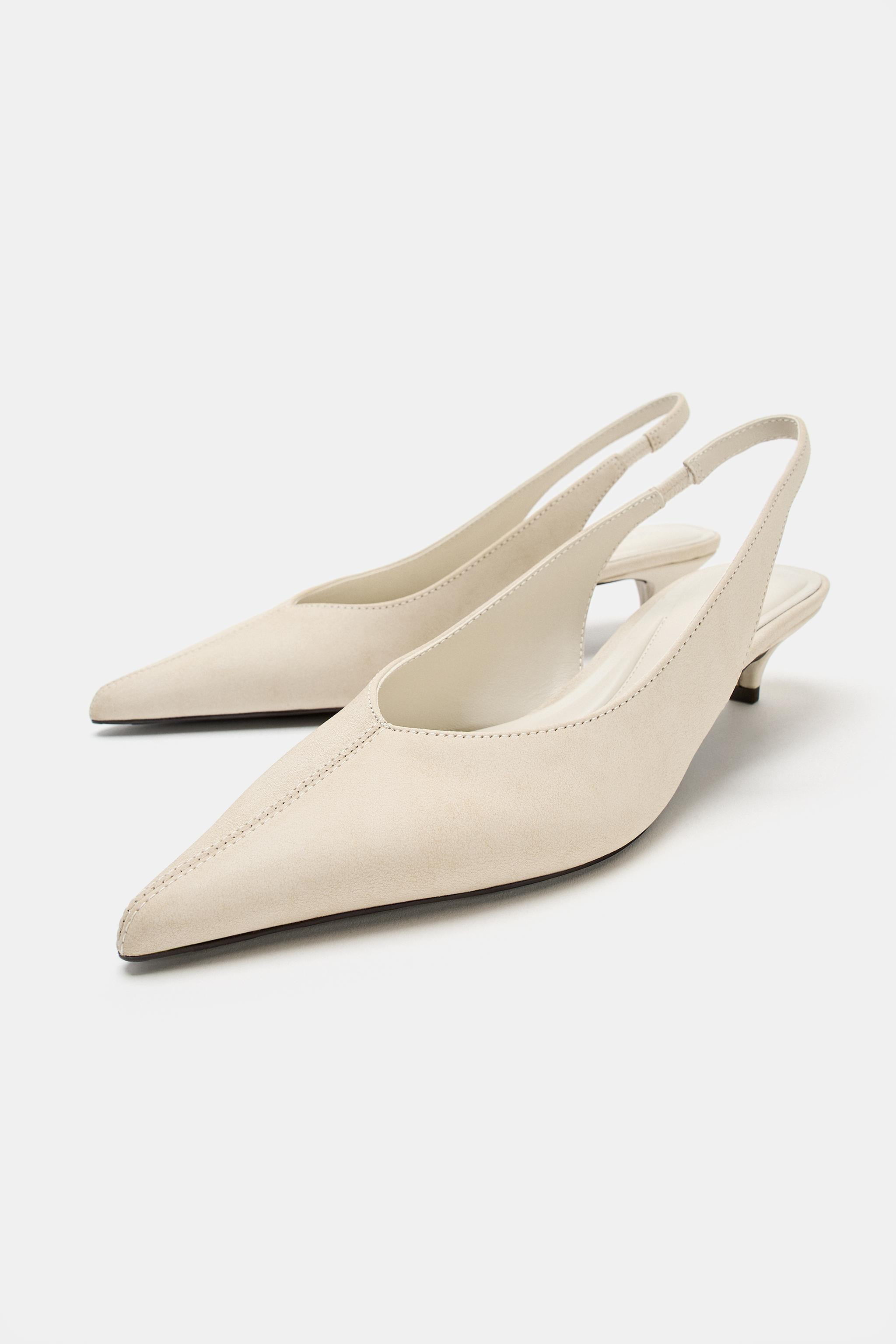LEATHER KITTEN HEEL SLINGBACK SHOES | Zara UK
