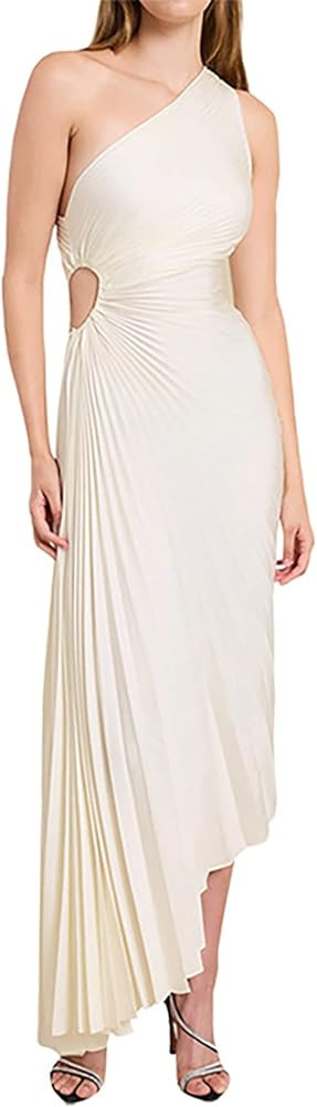 Molisry Women Satin One Shoulder Maxi Dress 2023 Summer Sexy Pleated Sleeveless Side Hollow Out P... | Amazon (US)