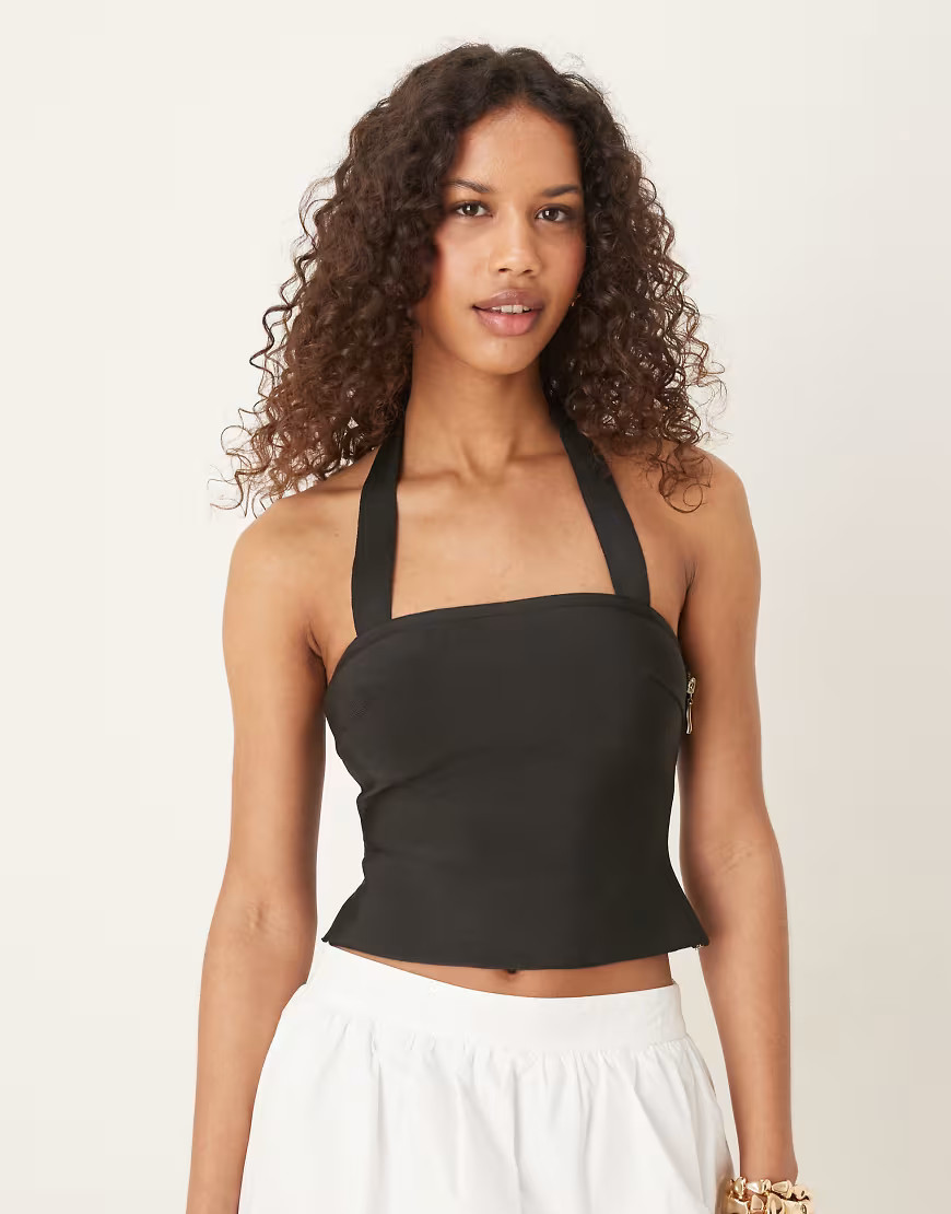 ASOS DESIGN bandage halter strap top in black | ASOS (Global)