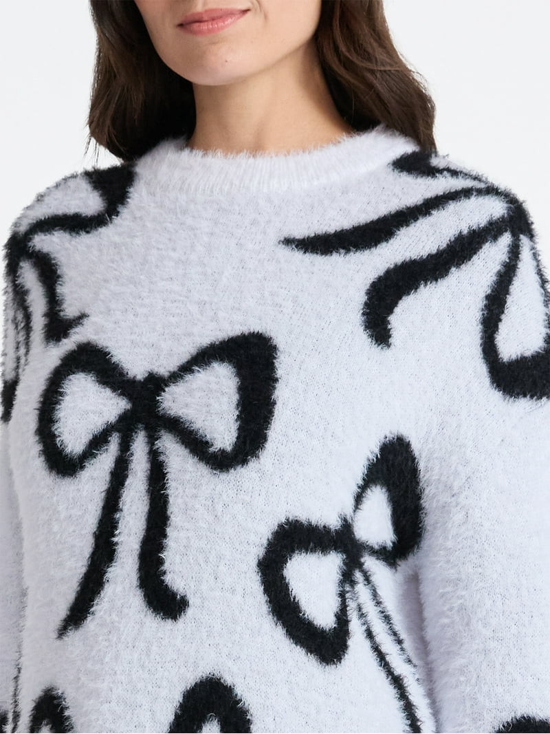 99 Jane Street Women's and Women's Plus Bow Print Pullover Sweater, Midweight, Sizes XS-4X | Walmart (US)