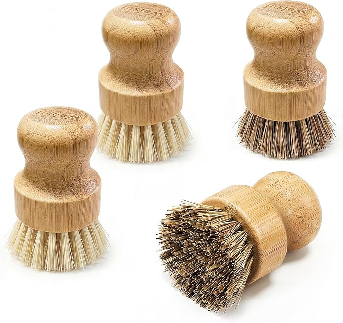 Bamboo Dish Brush Set, 4 Pack, Plastic-Free (2 Medium Sisal, 2 Firm Coconut Coir), Dish Scrubber ... | Amazon (US)