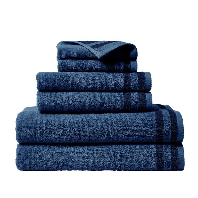 Gap Home Color Block Organic Cotton 6 Pack Bath Towel Set, Blue/Navy, 6-Pieces | Walmart (US)