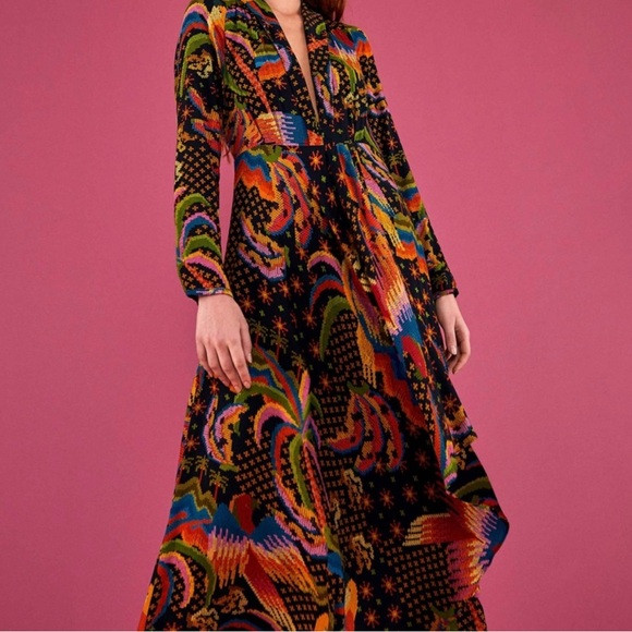 Farm Rio Black Macaw Island Long Sleeve Maxi Dress XL | Poshmark