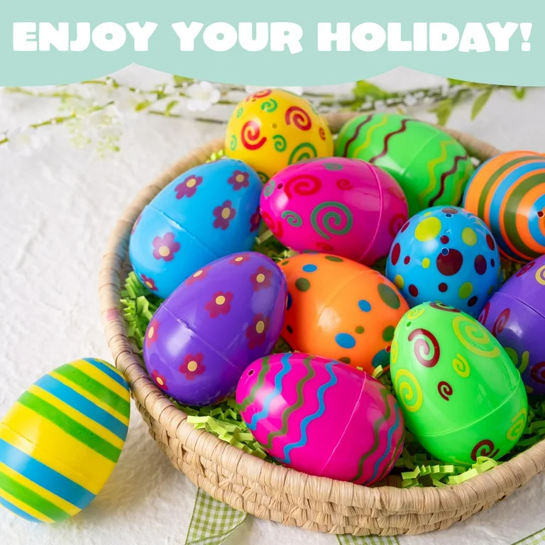 Joyfy Easter Eggs Plastic, 72 Pcs 3.15" Printed Plastic Eggs for Easter, Fillable Empty Eggs Bulk... | Walmart (US)