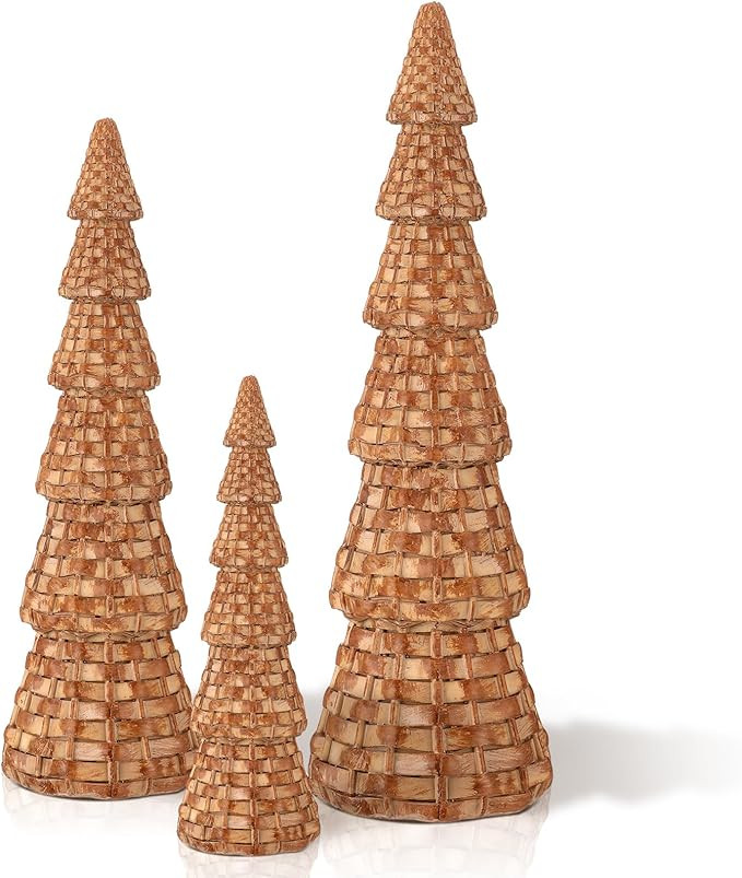 Soulchen 3 Pcs Rattan Resin Christmas Tree Cone Christmas Decor Tabletop Winter Minimalist for Ho... | Amazon (US)