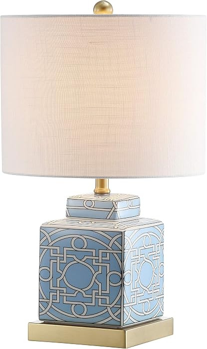 JONATHAN Y JYL3044A Catherine 22" Ceramic/Metal Ginger Jar LED Table Lamp Contemporary Transitional Bedside Desk Nightstand Lamp for Bedroom Living Room Office College Bookcase, Blue/White | Amazon (US)