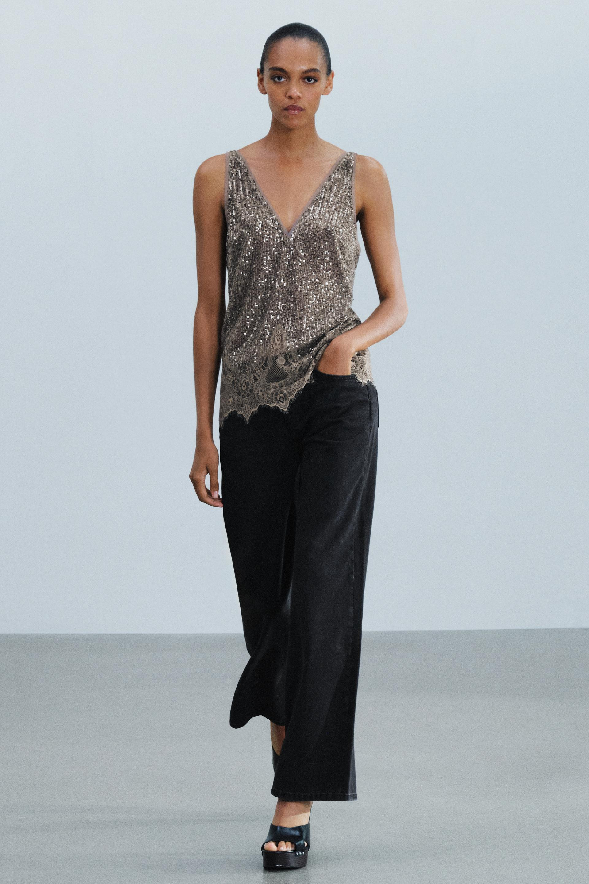 ZW COLLECTION COMBINED SEQUIN TOP | Zara UK