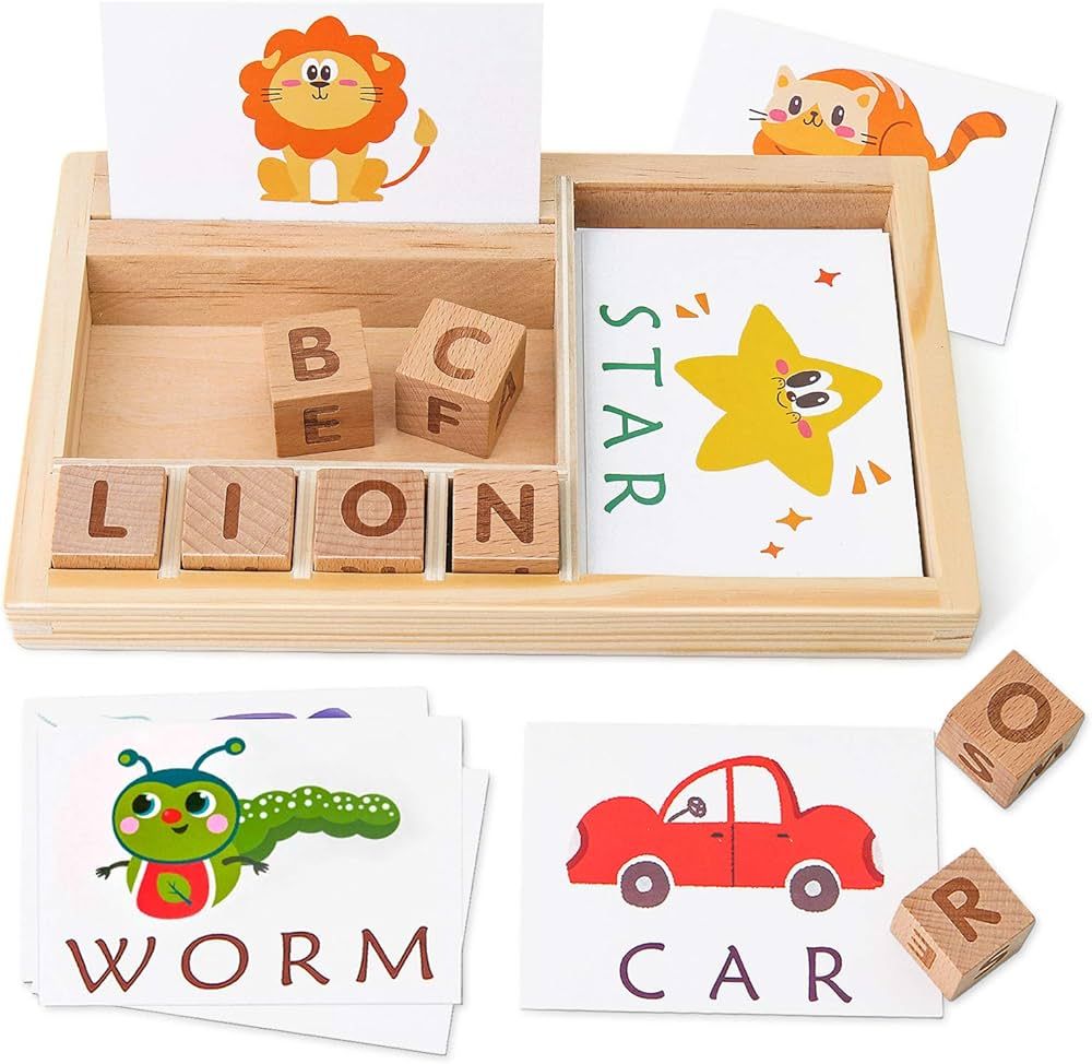 Spelling Games, Wooden Matching Letters Toy with Flash Cards Words, Montessori ABC Alphabet Learn... | Amazon (US)