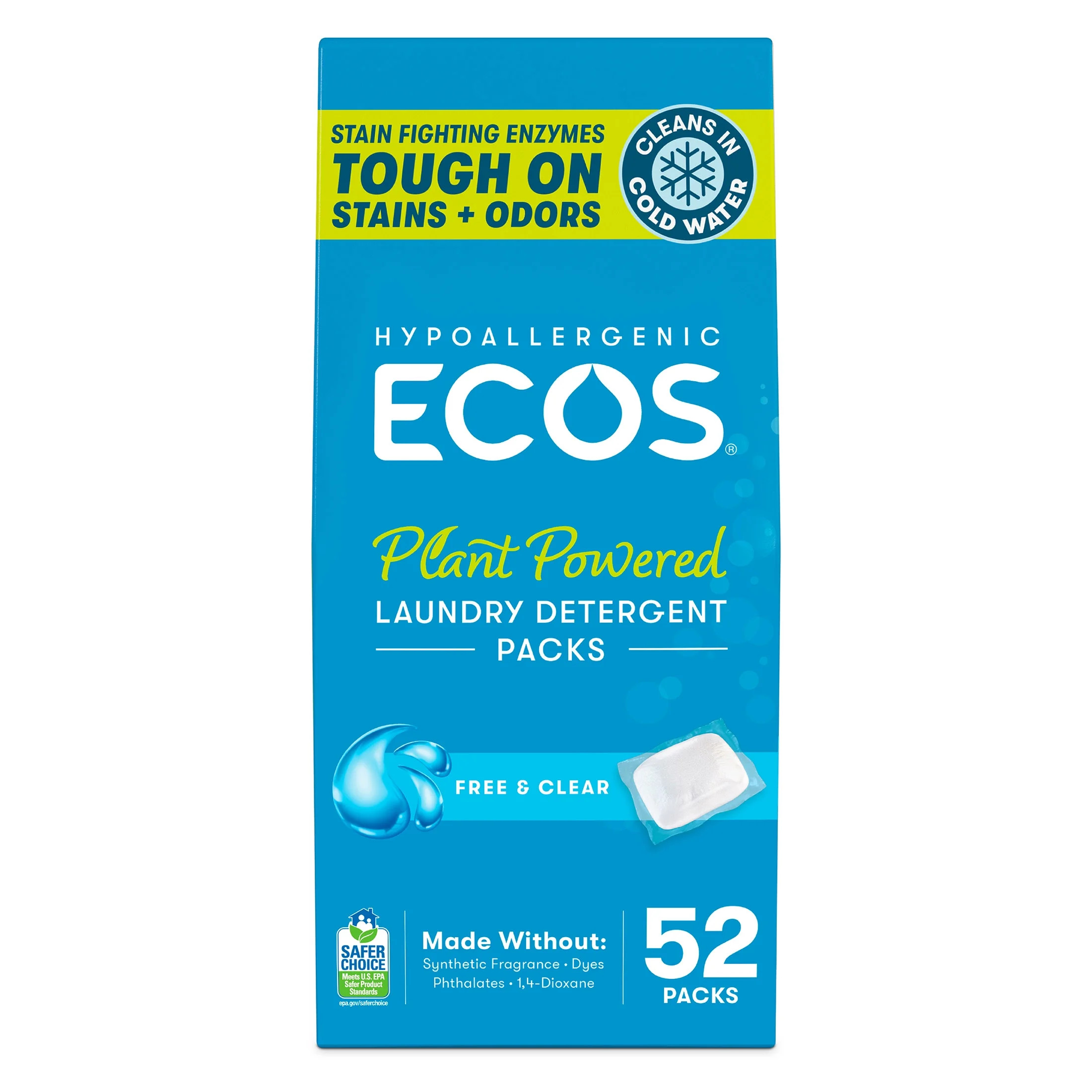 ECOS Hypoallergenic Laundry Detergent Packs for Sensitive Skin, Free & Clear, 52 Loads, Laundry P... | Walmart (US)