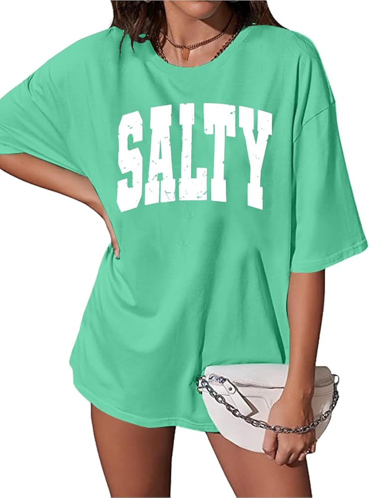 Salty Beach Oversized Graphic Tees: Womens Summer Beach Tshirts Hawaii Shirt Casual Short Sleeve ... | Amazon (US)