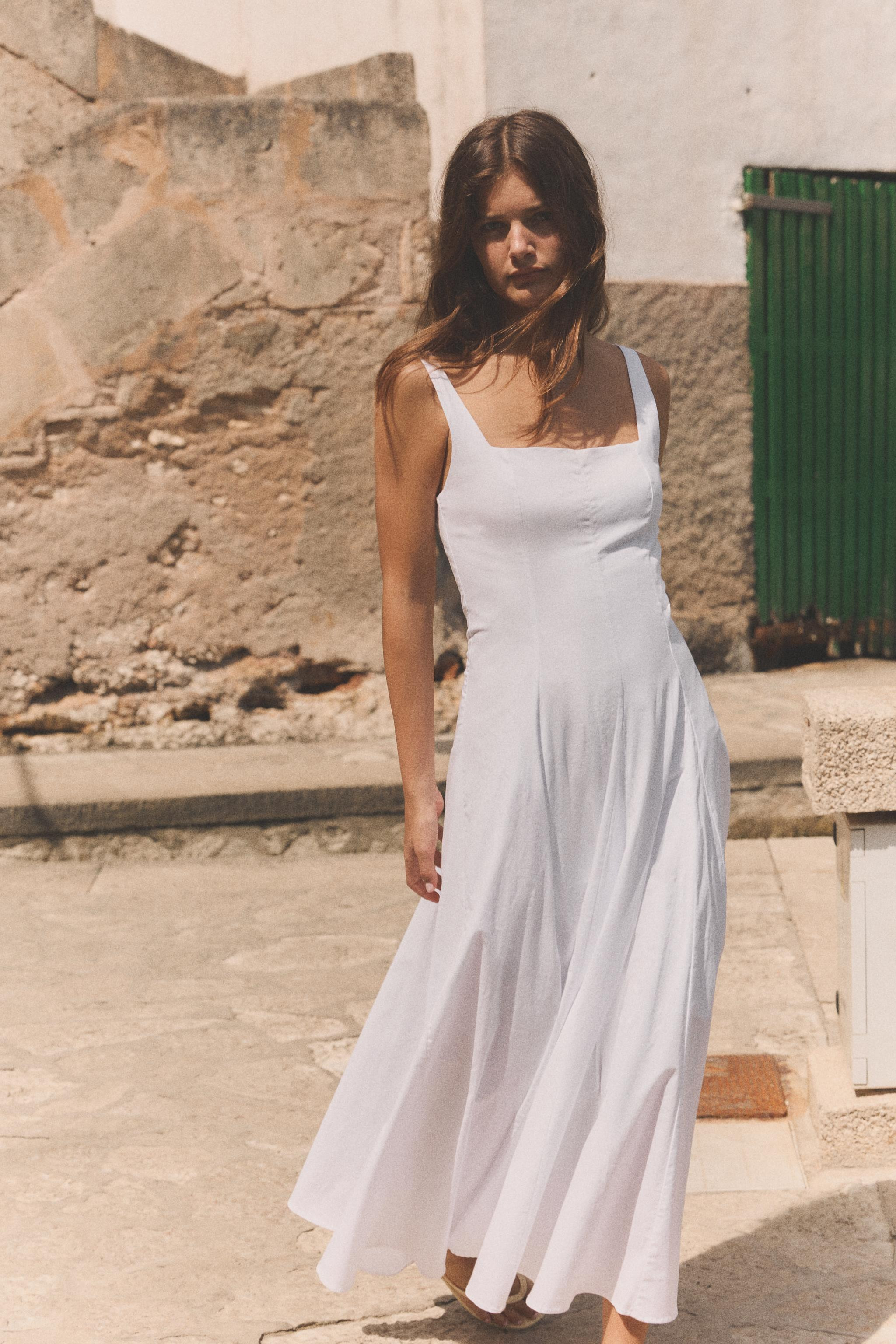 POPLIN GODET MIDI DRESS | Zara UK