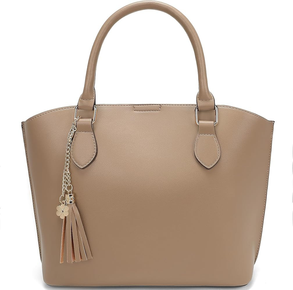 Leather Tote Bag for Women Medium Satchel Handbag with Detachable Crossbody Strap Everyday Should... | Amazon (US)