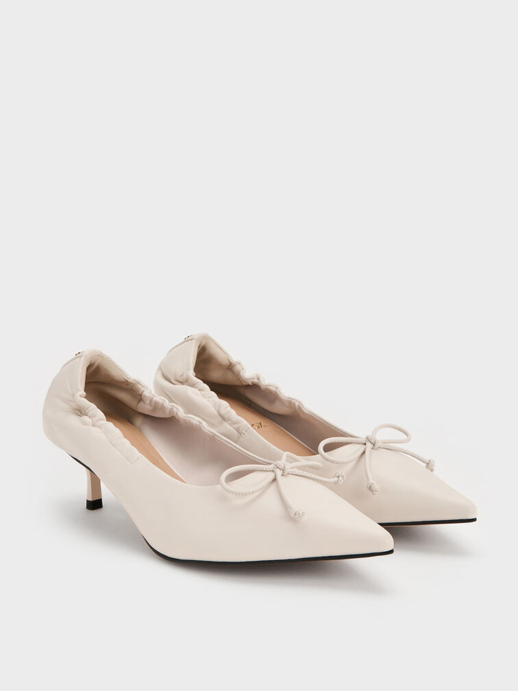 Leather Ruched Pointed Kitten Heels
    
         - Chalk | Charles & Keith UK