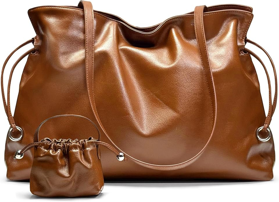 Women's Top Grain Leather Tote Bag Slouchy Hobo Work Purse Large Commuter Shoulder Bag Fits 14 In... | Amazon (US)