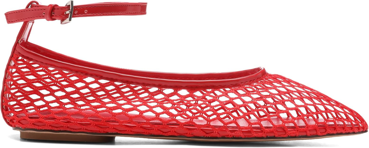 Mesh Ballet Flats for Women Metal Buckle Mary Jane Flats Comfortable Dressy Ballerina Fishnet Sho... | Amazon (US)