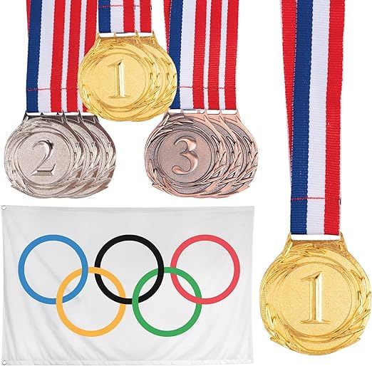 Metal Winner Gold Silver Bronze Award Medals with Olympic Flag Pack - 9 Pcs Metal Medal 1st 2nd 3... | Amazon (US)