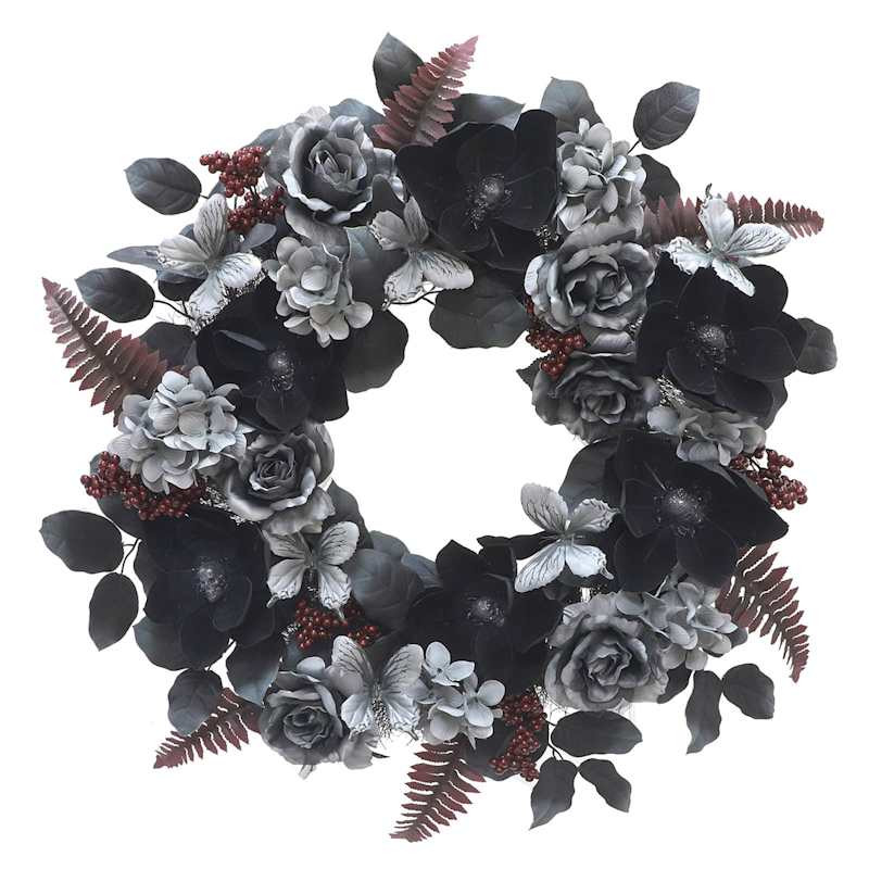 Grey Velvet Magnolia & Rose Wreath, 24" | At Home