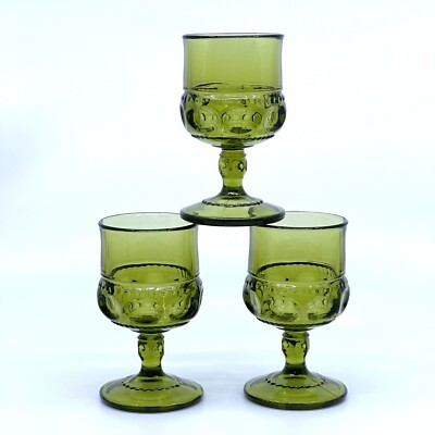 Vintage Green Indiana Glass King Crown Thumbprint Small Goblets EUC Set of 3  | eBay | eBay CA